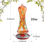 Glass Hummingbird Feeder for Outdoors: Orange Window Hanging Hummingbirds Presents for Women - Ant Moat Included, Metal Base with 4 Feeding Ports & Perch, Leak Proof, 38 fl.oz, Best Garden Decor