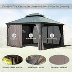 Domi 10' X 12' Hardtop Gazebo Outdoor Metal Gazebo with Galvanized Steel Double Roof Canopy, Aluminum Frame, Curtains and Netting for Patio, Deck, Garden, Grey