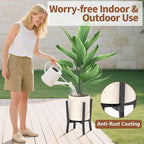 LASZOLA Black Adjustable Plant Stand for Single Large Outdoor Indoor Planters, Heavy Duty Metal Floor Fern Holder Fits 8 to 12 Inch Pots, Elevated Big Flower Stool for Patio – Pot Not Included, 1 Pack
