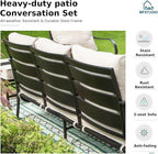 MFSTUDIO 4 Pieces Patio Conversation Sets(5 Seat),Outdoor Metal Furniture Sofas with 1 Loveseat(3 Seat), 2 Rocking Chairs,1 Coffee Table,Wrought Iron with Beige Cushion for Patio Courtyard Balcony