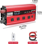 3000W Power Inverter 12V to 110V/120V DC to AC with LCD Display, Remote Controller 4 x AC Outlets and 4 x 3.1A USB Car Adapter for Car Truck Boat RV Solar System
