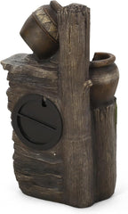 Merax 19.75" High Weather Resistant Floor Fountain with Light, 3 Tier Outdoor Fountain, Stacked Jar Design for Garden Patio Yard, Brown+Gray