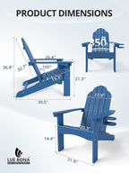 LUE BONA HDPE Adirondack Chairs Set of 4,Plastic Adirondack Chairs with Cup Holder Weather Resistant for Outdoor, Patio, Lawn, Garden, Backyard Deck, Fire Pit, Blue