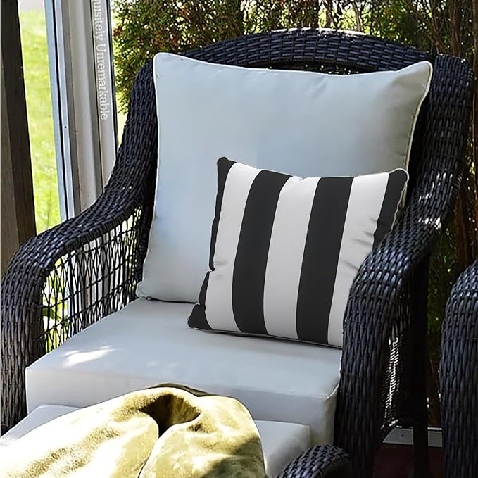 LVTXIII Set of 2 Patio Throw Pillows Waterproof 16"x16" Fade Resistant Outdoor Throw Pillows with Inserts, Fluffy Decorative Garden Toss Pillow Cushions for Home Patio Coach Sofa Use, Cabana Black