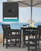 Ciokea HDPE Outdoor Dining Set 7-Piece Patio Table and Chairs with Umbrella Hole, All-Weather Patio Dining Set for 6, Durable Patio Furniture Set for Backyard, Garden, Lawn & Poolside, Black