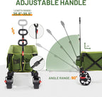 TIMBER RIDGE 47"L Collapsible Folding Wagon with Tailgate, 550lbs Heavy Duty Beach Wagon with All-Terrain Big Wheels, 250L Foldable Utility Wagon Cart for Sand Camping Sports Shopping, Green