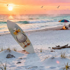 JennyGems Funny Seagull Surfboard Wall Art – Coastal Beach Decor, Seagull with Fries, Outdoor PVC Surfboard Sign, 2 Foot