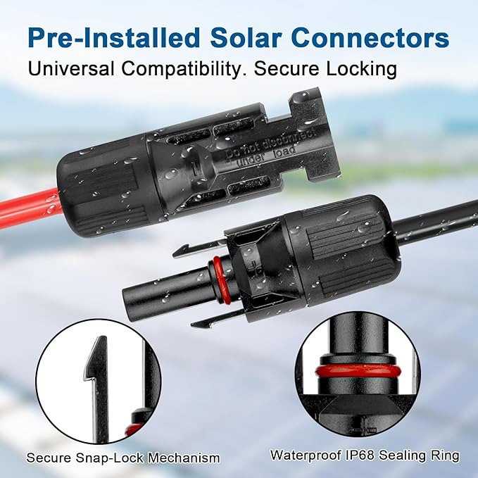 Solar Panel Cable 30FT 10AWG with Extra Solar Panel Connector