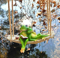 Artisan Flair Hanging Swing Frog Statues - Frog Statues for Garden Outdoors, Reading Book Frog Figurine, Resin Couple Decor for Garden, Balcony, Tree Decoration