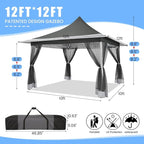 COBIZI 12x12 Pop up Gazebo on Clearance with Mosquito Netting,Waterproof Roof & Sandbags,Outdoor Canopy Tent with 4 Ropes,8 Stakes&Carrying Bag,Portable Patio Gazebo for Garden,Backyard&Lawn,Darkgrey