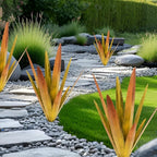 EROCK 2 Pcs Tequila Rustic Sculpture, Wind Resistant Metal Agave Plant Outdoor Home Decor, DIY Rustic Hand Painted Metal Agave Garden Art Plant Country Sculpture Statue Patio Stake Lawn Ornament Gift