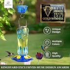 Kingsyard Hummingbird Feeder for Outdoors Hanging, 25 Ounces, Glass Humming Bird Nectar Feeder with Ant Moat & 6 Feeding Ports, Leak Proof, Blue