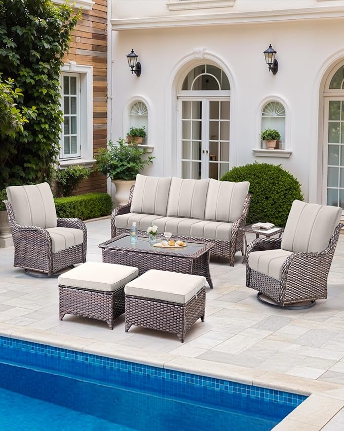 Luxury 24x24x6 Inch Kitty Patio Couch Cushions Set of 3 - Memory Foam Deep Seat Water-Resistant Patio Cushion for Dining Rocking Swivel Chairs Loveseat 3-Seater Sectional Sofa - Beige