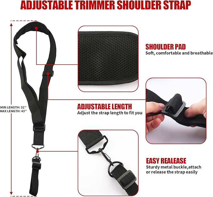 String Trimmers Handle with Shoulder Strap Harness, Weed Eater Handle Extension with Bracket Clamp, Ergonomic Trimmer Grip, Weed Wacker Attachments Aluminum Lawn Trimmer Grip for Landscaping,Lawn Care