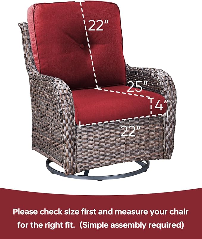 Pop 22x25/22x24 Outdoor Chair Cushions Set of 4 - Heavy Duty High Back Replacement Zippered Pillow for Patio Furniture Set Dining Gliding Rocking Chairs Loveseat L-Shape Sofa - Red/Button