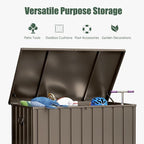 Domi Deck Box 160 Gallon, Waterproof Lockable Steel Outdoor Storage Container for Outside Cushions, Garden Tools and Pools Equipment, Brown