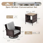 Patio Wicker Swivel Chairs Set of 2, Outdoor High Back Chairs with 5.5" Waterproof Cushions and Side Table, Outdoor Furniture Set for Deck Porch and Yard, Peacock Blue