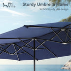 PHI VILLA 13ft Outdoor Market Umbrella Double-Sided Twin Large Patio Umbrella with Crank, Navy Blue