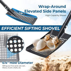 Beach Sifter Sand Scoop for Treasure Hunting, 47" Adjustable Metal Sand Sifter Shovel with Comfort Grip for Kids & Adults, High Sides for Shells & Relics