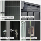 10x8ft Outdoor Storage Shed, Galvanized Steel Garden Shed with Sloping Roof, Lockable Double Doors and 32 Vents, Large Capacity Utility Tool Storage for Backyard Patio