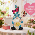 Garden Gnome Statues Outdoor Decor Solar Gnomes with Butterfly on LED Lighted Flowers, Resin Blue Gnomes Sculpture for Patio Yard Lawn Onament Decoration