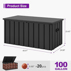 PURPLE LEAF Outdoor Deck Box 100 Gallon Waterproof Lockable Storage Box Container with Lid Deck Organization for Patio Cushions Side Table Pool Accessories Garden Tools, Gray