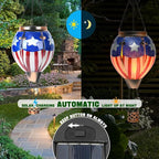Hot Air Balloon Solar Lantern - U.S Flag Patriotic Glass Lantern, Simulated Flickering & Dancing Flame, Outdoor Hanging Yard Light Waterproof IP65, Ideal 4th of July Gift for Patriot Patio Decor