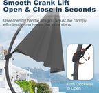 12FT Cantilever Umbrella with Base Large Curvy Outdoor Aluminum Offset Umbrella w/ 360° Rotation, UV Resistant Canopy for Patio, Garden, Backyard, Grey