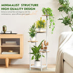 TOSKING 5 Tier Metal Plant Stand Indoor 48''H Tall ,Heavy Duty Plant Shelf , Corner Shelf Flower Pot Stand for Outdoor Plant Stand for Living Room Balcony Garden Patio Bedroom (5 Tier-White and Wood)