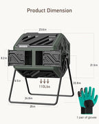 THEGROW'ING Updated 43 Gallon Compost Bin Outdoor, Fast Assemble Tumbling Composter, Dual Chamber Composter Tumbler, Rotating Compost Bin for Outside, Backyard, Garden and Yard, Green
