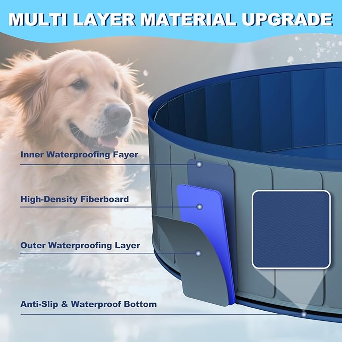 UCCY Foldable Dog Pool for Large Dogs Hard Plastic Kiddie Swimming Pool Non-Slip Portable Dog Bathtubs Collapsible Multi-Use Whelping Box Ball Pit Outdoor Pool for Backyard Duck Pond Grey XL-63"x12"