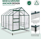 EAGLE PEAK 6x8x7 Outdoor Walk-in Hobby Greenhouse with Adjustable Roof Vent and Rain Gutter, Base and Anchor, Polycarbonate Aluminum Green House for Backyard Garden, Dark Green