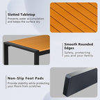 Aluminum Outdoor Coffee Table - Black Rectangle Patio Tables with Teak Top for Deck, and Poolside