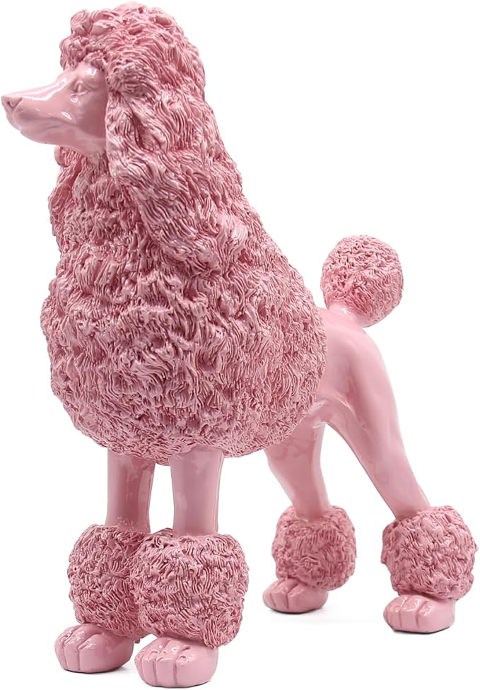 Lukitas Standing Pink Poodle Sculpture Decor, Decorative Dog Statue, Animal Ornament for Garden Home, Resin 10''