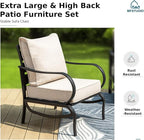 MFSTUDIO 5 Pieces Patio Conversation Sets,Outdoor Metal Furniture Sofas with 1 x 3-Seat Sofa, 2 x Sofa Chairs,2 x Ottoman,Wrought Iron Frame with Beige Cushion for Patio Courtyard Balcony