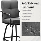 Patio Swivel Bar Stools, Outdoor High Back Swivel Bar Chair Set of 6 with Cushion & All Weather Steel Frame for Backyard, Lawn, Poolside and Balcony, Dark Gray