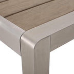 Great Deal Furniture Hannah Outdoor Modern Aluminum Dining Table with Faux Wood Table Top, Natural and Silver