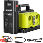 500W Pure Sine Wave Power Inverter for Ryobi 18V Battery, 4-Ports DC 18V to AC(2 Outlets) 120V Car Charger Plug Inverter Adapter Converter for Camping, Travel, Emergencies(Tool Only)