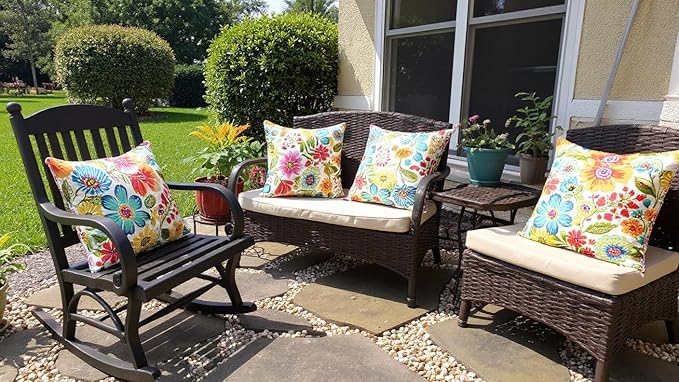 RSH DECOR: Lumbar Throw Pillows Set of 4 | 20” x 12" | All-Weather Spun Fabric | Water and Fade-Resistant | Outdoor Support Pillows for Patio Furniture | Gregoire Fresco - Made in USA