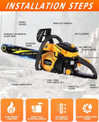 63cc Gas Powered Chainsaw, 3.2KW/3.2HP 2-Cycle Engine, 20-Inch Guide Bar, Professional Power Saw with CDI Ignition, Automatic Oiler & Anti-Vibration System for Heavy-Duty Use