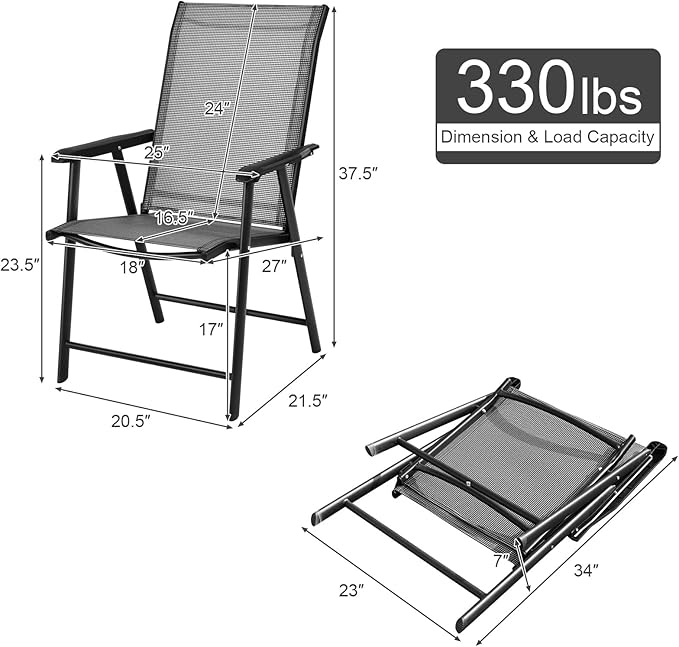 S AFSTAR Patio Chairs Set of 2, Outdoor Foldable Sling Chairs with Armrests, Folding Outdoor Chairs for Lawn Garden Backyard Poolside Porch (Gray)