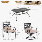 Sophia and William Outdoor Patio Dining Set for 6, Outdoor Table and Chairs, Removable Seat Cushions, 4 Fixed Chairs, 2 Swivel Patio Dining Chairs, 60" Black Patio Dining Table