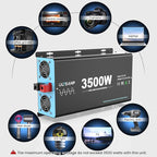 3500W Pure Sine Wave Inverter with Transfer Switch, 12V DC to 120V AC Converter with 2AC Outlets, USB Port, Type-C Port, Remote Controller, Power Inverter for RV, Outdoor, Auto Swtich to Shore Power