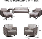 HUMMUH 6 Piece Patio Furniture Set Outdoor Sectional Sofa,PE Wicker Patio Swivel Rocker Chairs with Ottomans Side Table for Porch,Garden,Backyard
