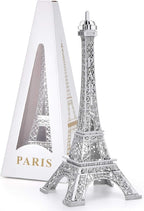 ESHATO Silver Metal Eiffel Tower Statue, 7inch Decorative Figurine Replica Stand Holder for Cake Topper Table Decor Gift Party Home Decoration
