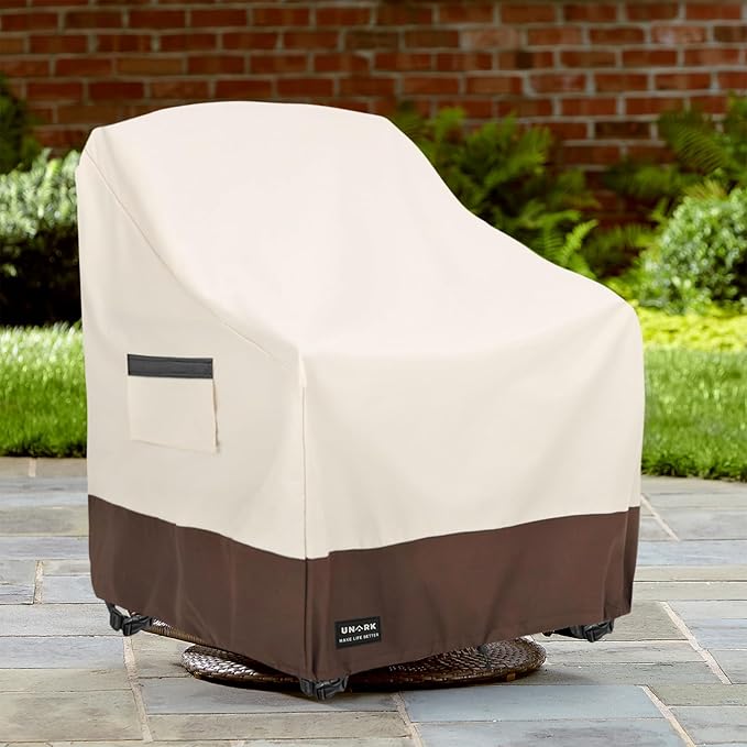 Outdoor Swivel Chair Covers Waterproof 2 Pack, Outdoor Chair Covers Patio Furniture Cover for Deck Patio Swivel Chair Heavy Duty, 30 W x 34 D x 36 H inches Beige and Brown