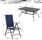 PHI VILLA 7 Piece Patio Dining Set with Patio Table and Chairs, Outdoor Dining Set for 6 with Adjustable Folding Patio Chairs & Metal Steel Table for Garden, Blue