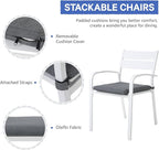 Soleil Jardin Outdoor Aluminum 4-Piece Patio Dining Chairs with Cushions, Stackable Bistro Chairs for Balcony, Garden, Backyard, White Finish & Grey Cushion