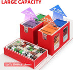 AFIING Commander Deck Box for MTG/EDH, Fits 400+ Double-Sleeved Cards, with Display Window, 4 Removable Deck Cases, Dividers, Dice Tray & Handle, Card Holders for TCG (White Red)