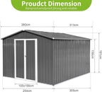 8x10FT Heavy-Duty Metal Storage Shed with Apex Roof, Outdoor Garden Shed with Hinged Door, Steel Vents & Free Padlock, Weatherproof Tool Shed for Backyard, Lawn Equipment & Bike Storage